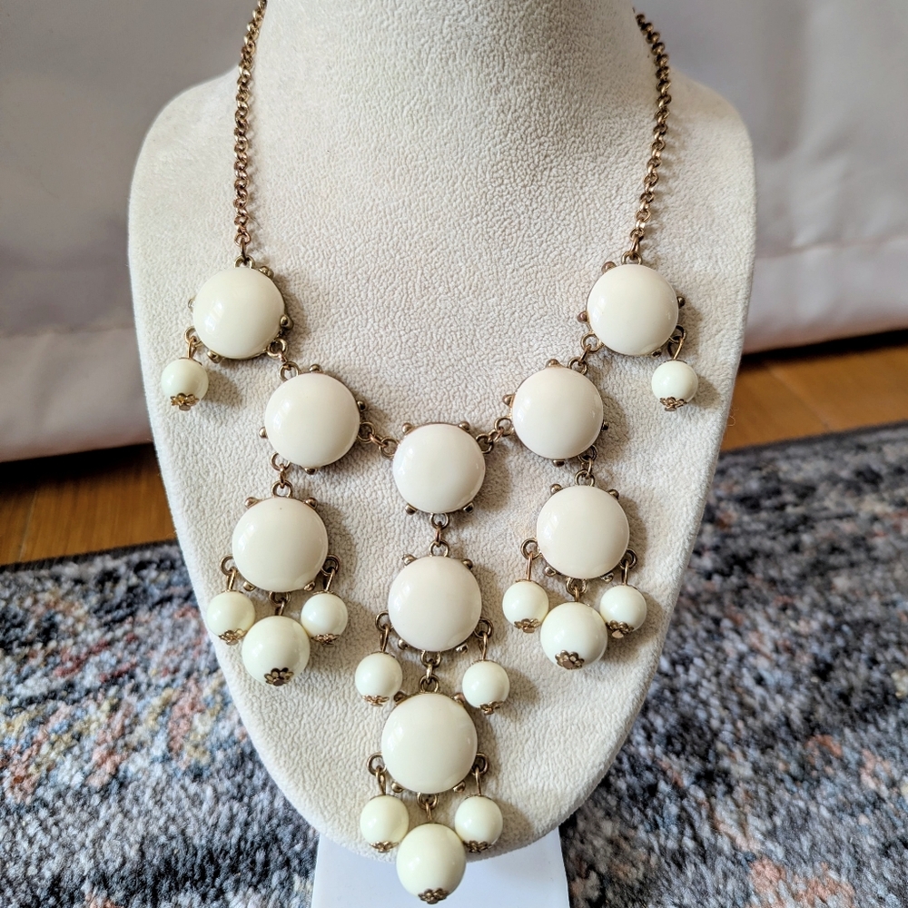 Vintage Ivory Cream Gold Tone Statement Bubble Necklace Y2K Mod Maximalist Bib